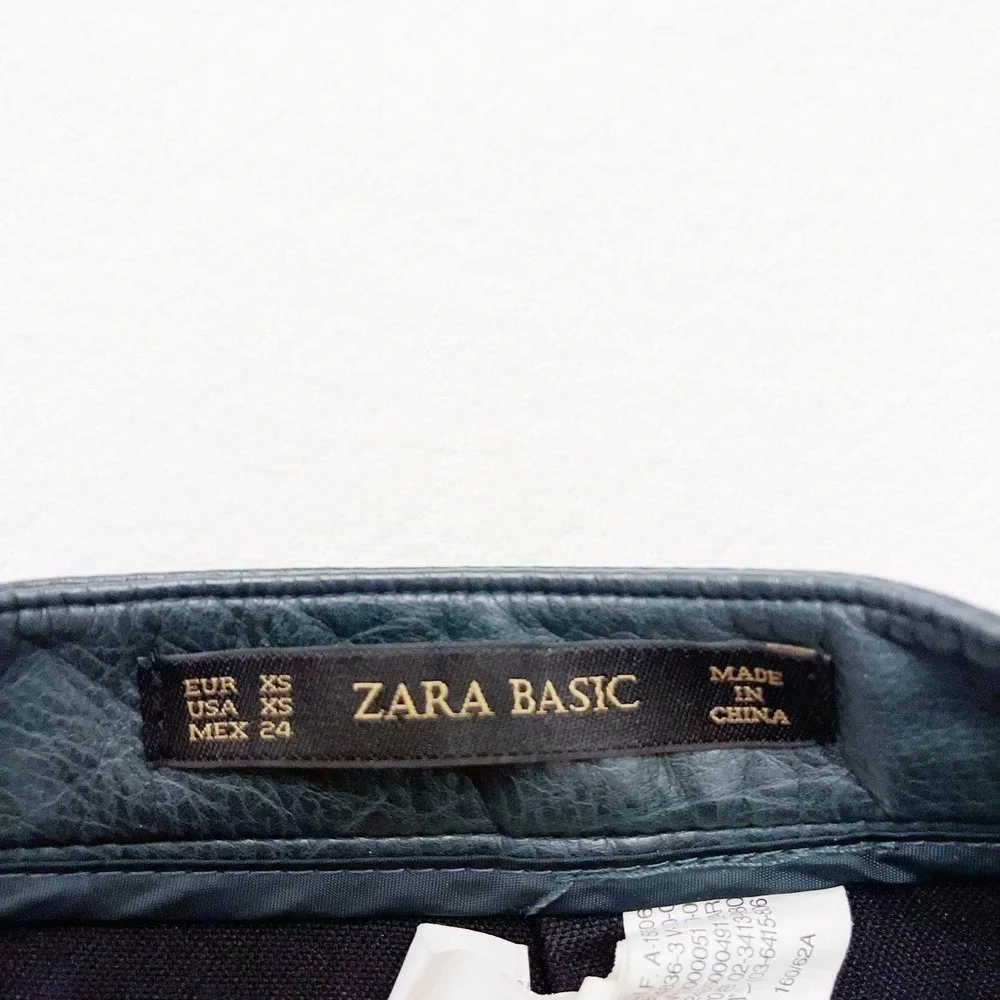 Zara A Line Short Faux Leather Skirt Dk Green SZ XS